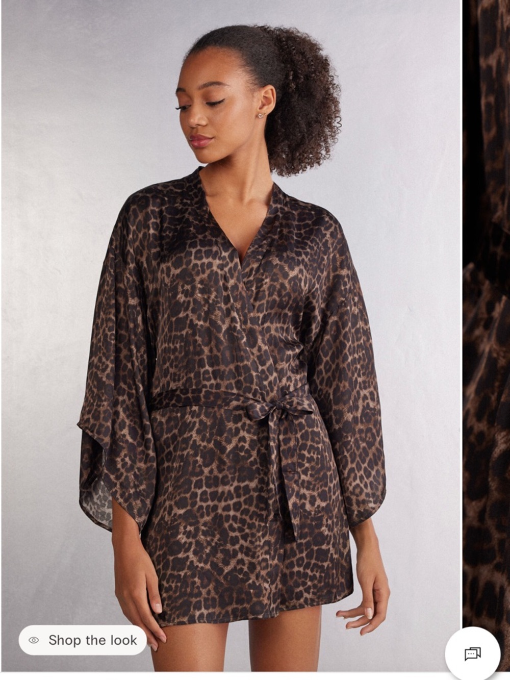 Intimissimi Leopard Print Satin Kimono Robe - Brown/Black